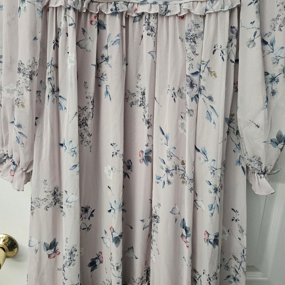 NWT  Mac Duggal Lilac Floral Print Ruched Raglan Sleeve Tiered Gown Sz 10 68199 - Picture 5 of 12